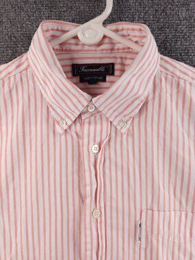Faconnable Pink Striped France Button-Down Cotton Short Sleeve 4 Shirt Men Adult